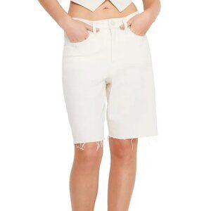 Good American Good '90s Raw Hem Bermuda Shorts in White Cloud